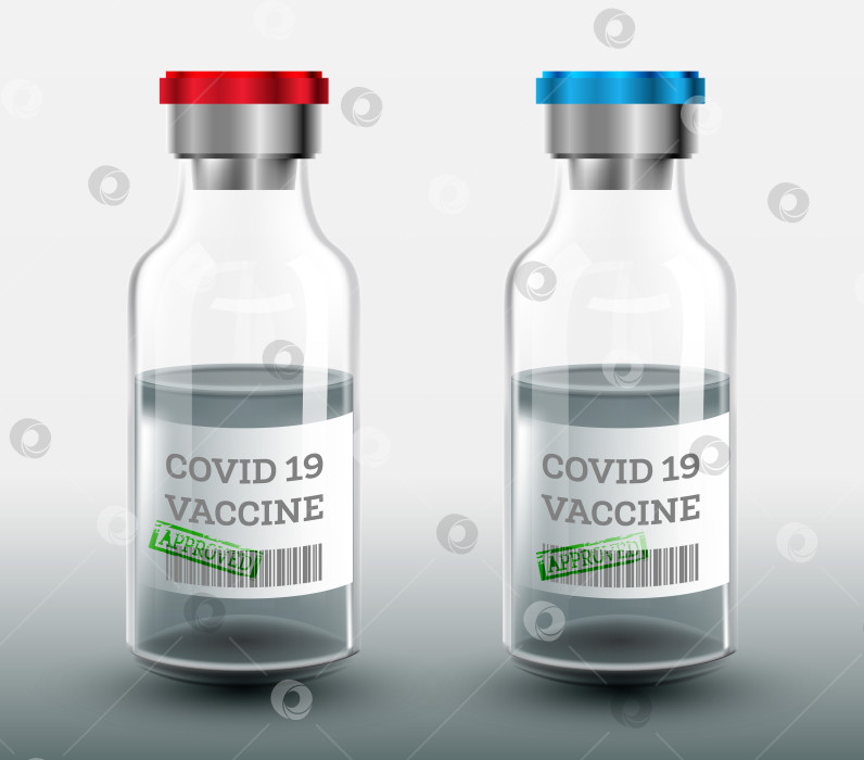 Скачать Два флакона с вакциной от Covid-19. векторная иллюстрация. Лекарство от вакцинации. фотосток Ozero