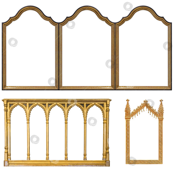 Скачать Набор золотых рам для картин, зеркал или фотографий на белом фоне фотосток Ozero