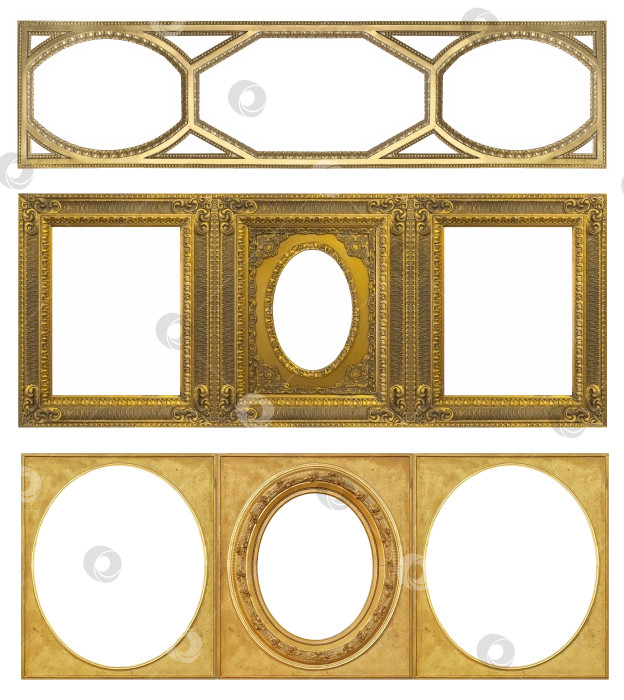 Скачать Набор золотых рам для картин, зеркал или фотографий на белом фоне фотосток Ozero