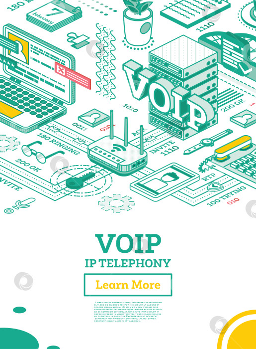 Скачать Услуги IP-телефонии VOIP. Концепция изометрической схемы. Схема конфигурации системы. фотосток Ozero