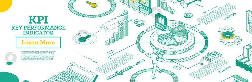 Скачать Ключевой показатель эффективности KPI. Изометрическая концепция стратегии и анализа эффективности бизнеса. фотосток Ozero