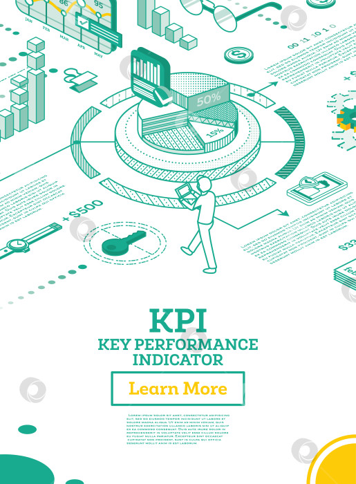 Скачать Ключевой показатель эффективности KPI. векторная иллюстрация. Изометрическая концепция стратегии и анализа эффективности бизнеса. фотосток Ozero