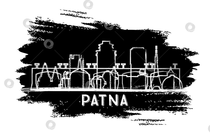 Скачать Силуэт индийского города Патна на горизонте. Набросок, сделанный от руки. фотосток Ozero