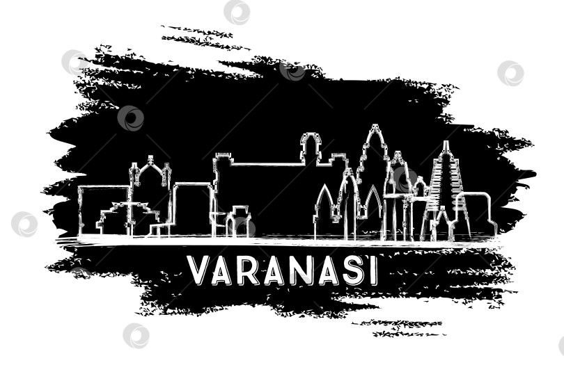 Скачать Силуэт индийского города Варанаси на горизонте. Нарисованный от руки эскиз. фотосток Ozero