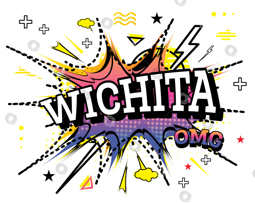 Скачать Текст комикса Wichita в стиле поп-арт, выделенный на белом фоне. фотосток Ozero