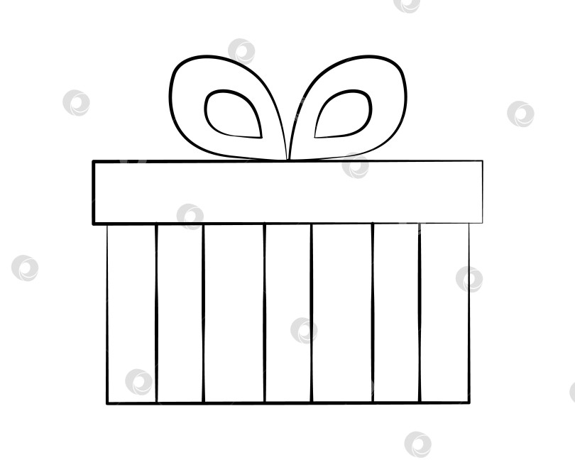 Скачать Подарок, нарисованный карандашом на белом фоне. Нарисуйте контур праздничной поздравительной коробки в полоску. Бант, лента. фотосток Ozero