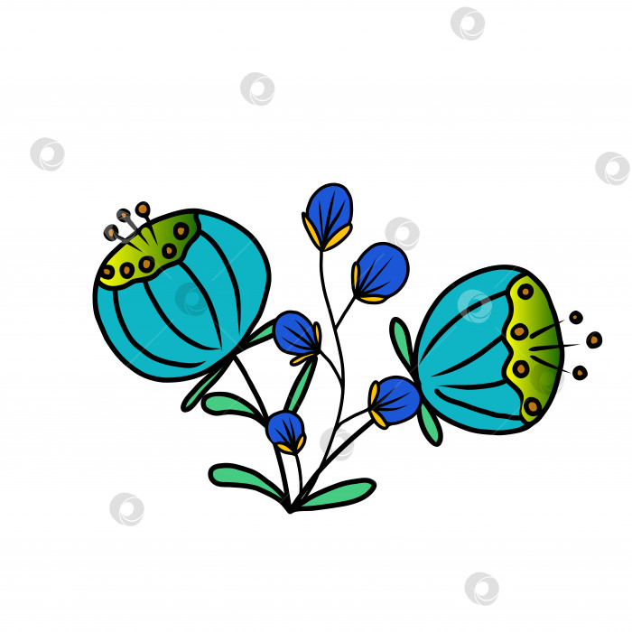 Скачать Стилизованные цветы. Векторная рисованная иллюстрация каракулей в мексиканском стиле. фотосток Ozero