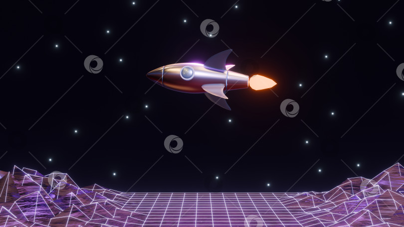 Скачать 3d-иллюстрация с мультяшной ракетой в открытом космосе фотосток Ozero