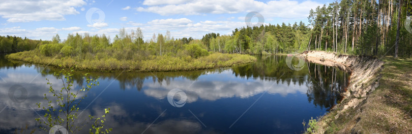 Скачать Панорама лесной реки весной. фотосток Ozero