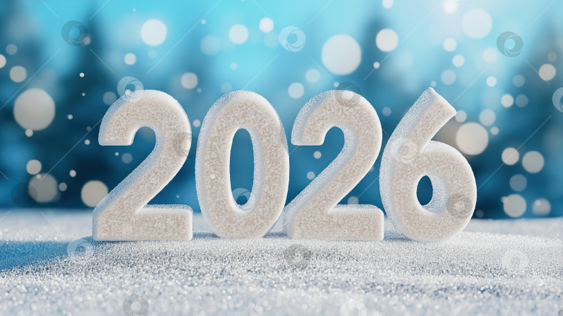 Скачать Новый год 2026 и Рождество 2026 года или морозные цифры 2026 года на заснеженной поверхности фотосток Ozero