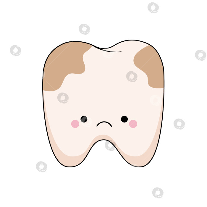 Скачать Зуб с пятнами на эмали. Кавайный персонаж для детской стоматологии. Концепция гигиены полости рта и ухода за ней фотосток Ozero