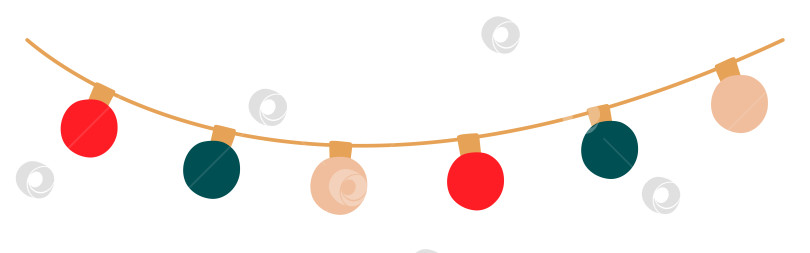 Скачать Рождественская гирлянда из разноцветных круглых лампочек. Рождественское праздничное украшение в виде гирлянды с подвесными ретро-лампочками. Светящаяся гирлянда с лампочками для праздничных открыток, баннеров, плакатов, интернета. Векторная иллюстрация. фотосток Ozero