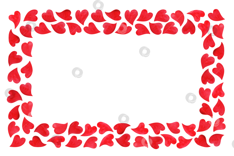 Скачать Рамка с красными сердцами разных силуэтов. Акварельный романтический фон с пустым местом для текста в центре. Простая прямоугольная горизонтальная иллюстрация для открытки, плаката. Рамка с красными сердечками разных силуэтов. Акварельный романтический фоновый шаблон с пустым пространством для текста в центре. Простая прямоугольная иллюстрация с горизонтальной рамкой для открыток, плакатов, баннеров фотосток Ozero