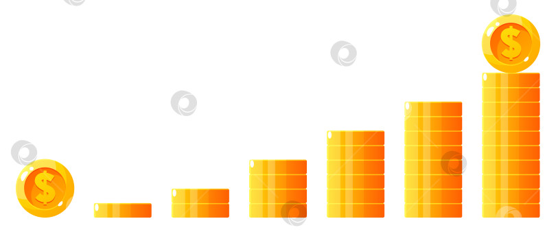 Скачать Стопки золотых монет со знаком доллара - для увеличения денег. График роста доходов, показатели увеличения сбережений. Стопки золотых монет - для сбережений и дивидендов, для игры или казино, для получения наличных. фотосток Ozero