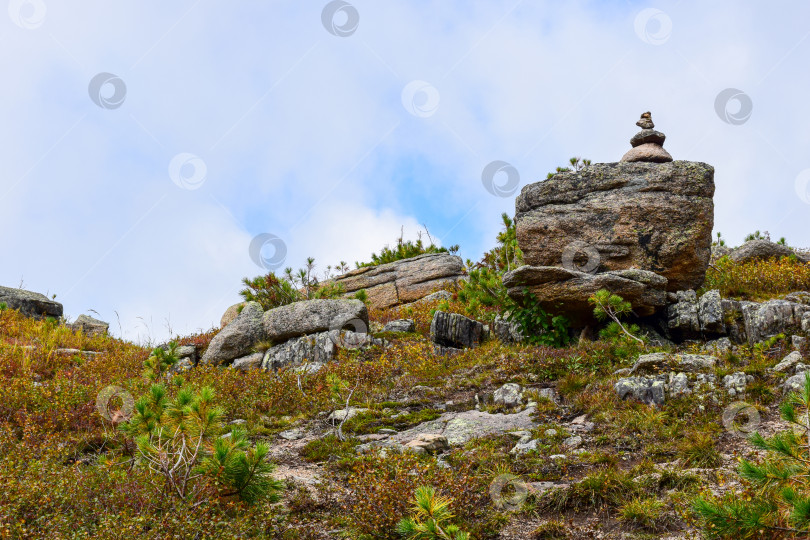 Скачать Горы, туман, горный пейзаж, Ергаки, лето, мегалиты, горная тайга фотосток Ozero