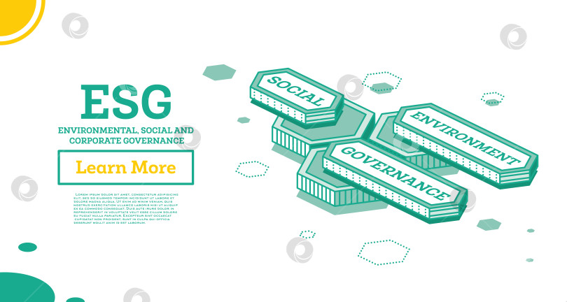 Скачать Концепция ESG в области охраны окружающей среды, социальной сферы и управления. Элемент инфографики с тремя элементами в виде шестиугольников. фотосток Ozero
