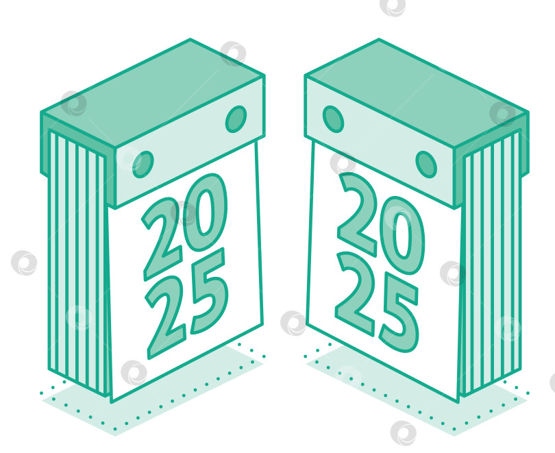 Скачать Значок изометрического календаря. 2025. Изолированный объект. Отрывной календарь. Стиль контура. фотосток Ozero