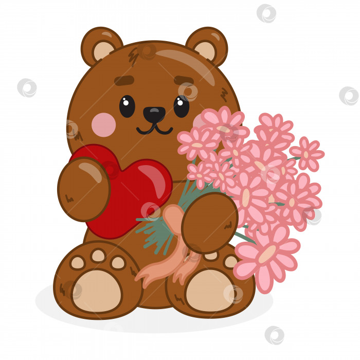 Скачать Симпатичная иллюстрация медведя с букетом цветов фотосток Ozero