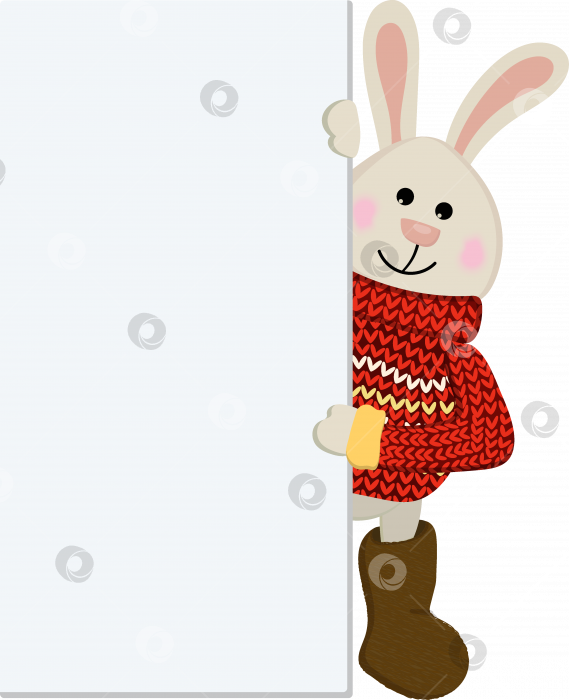Скачать Мультяшный заяц в свитере с вертикальным баннером, плакатом, вывеской фотосток Ozero