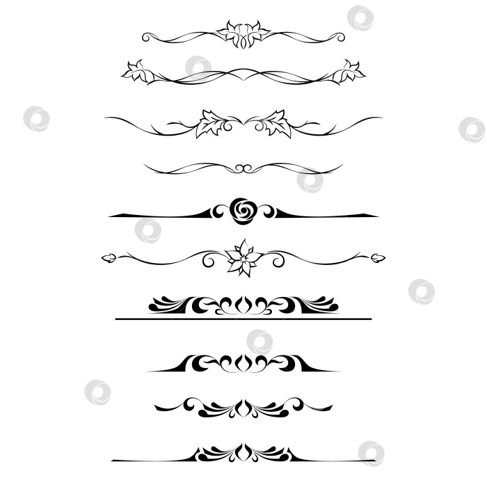 Скачать векторные черно-белые декоративные текстовые разделители, выполненные из стилизованных элементов, винтажные фотосток Ozero