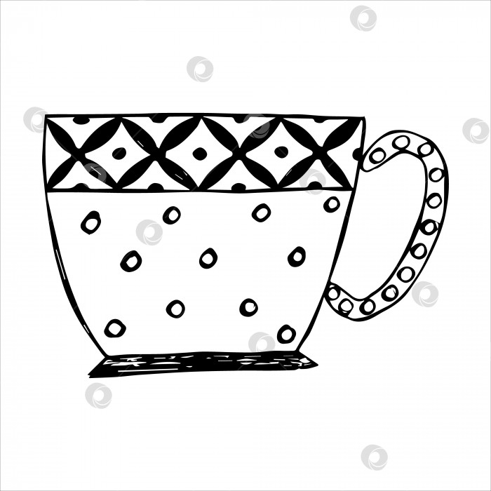 Скачать нарисованная от руки чашка для чая или кофе, каракули или эскиз, плоское изображение фотосток Ozero