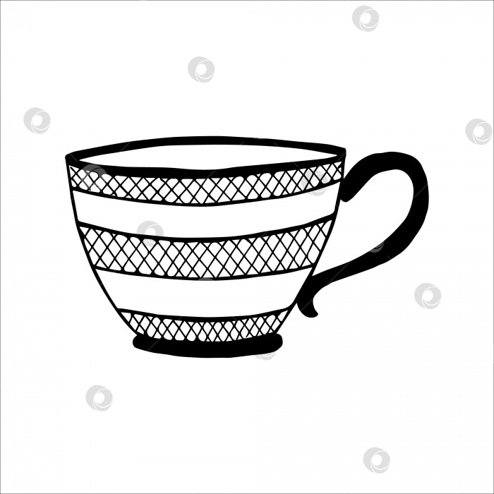 Скачать нарисованная от руки чашка для чая или кофе, каракули или эскиз, плоское изображение фотосток Ozero