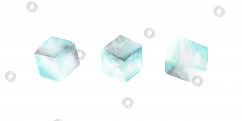 Скачать Набор кубиков водяного льда. выделено на белом фоне. Акварельная иллюстрация фотосток Ozero