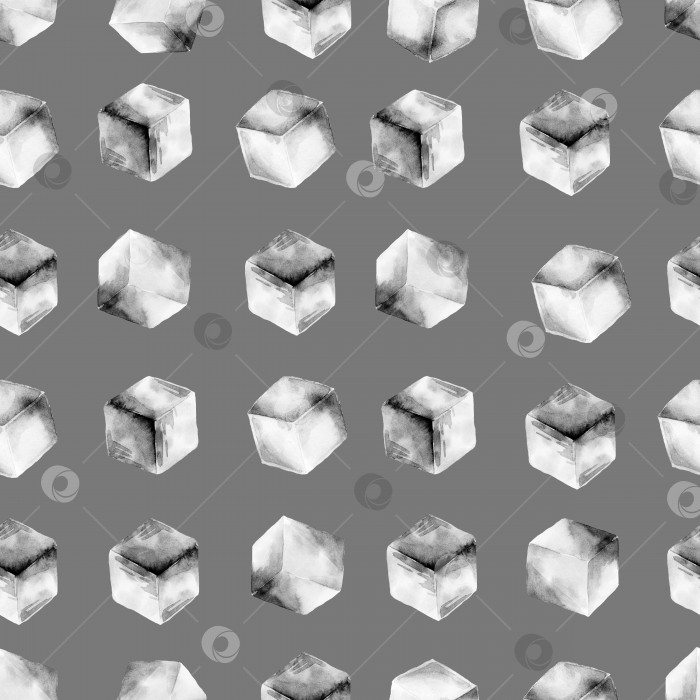 Скачать Бесшовный узор из кубиков льда на сером фоне. Нарисованная от руки акварельная иллюстрация фотосток Ozero