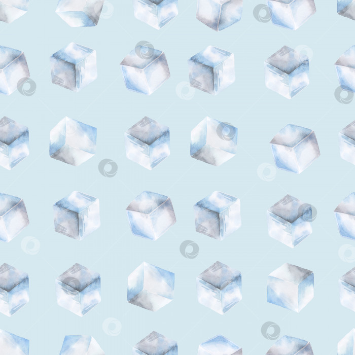 Скачать Бесшовный узор из кубиков льда на синем фоне. Нарисованная от руки акварельная иллюстрация фотосток Ozero