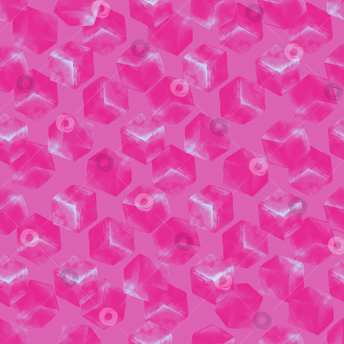Скачать Бесшовный узор из кубиков льда на розовом фоне. Нарисованная от руки акварельная иллюстрация фотосток Ozero