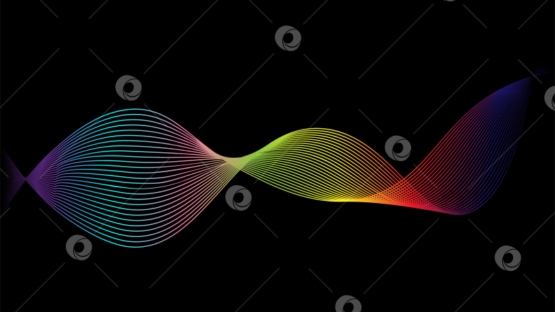 Скачать Разноцветные абстрактные волнообразные линии на черном фоне с градиентом синего, красного, зеленого и желтого цветов. Концепция современного цифрового дизайна. Векторная иллюстрация фотосток Ozero