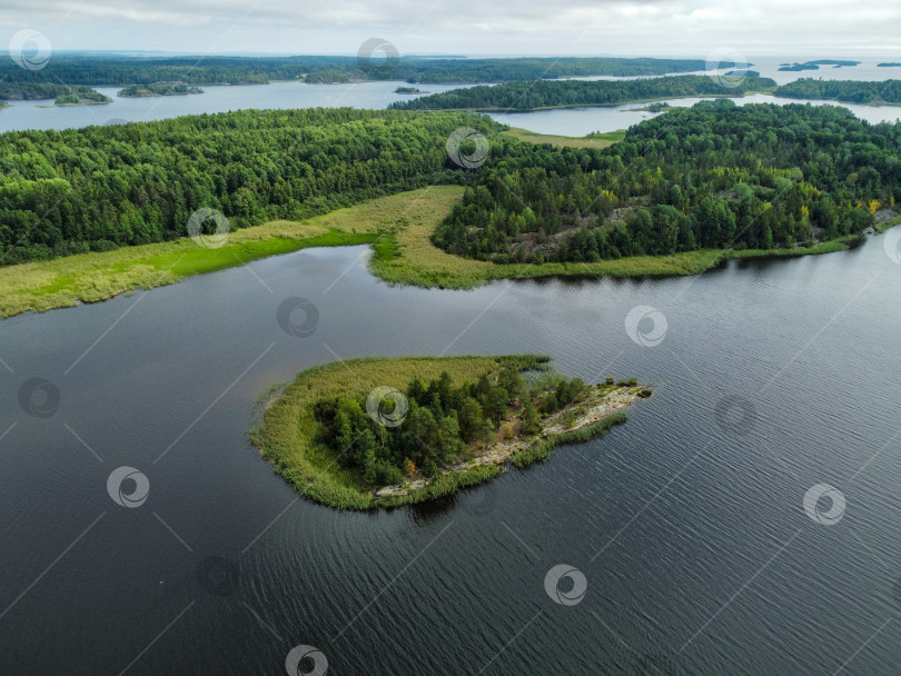 Скачать Острова и шхеры Ладожского озера, Карелия, вид с высоты. фотосток Ozero