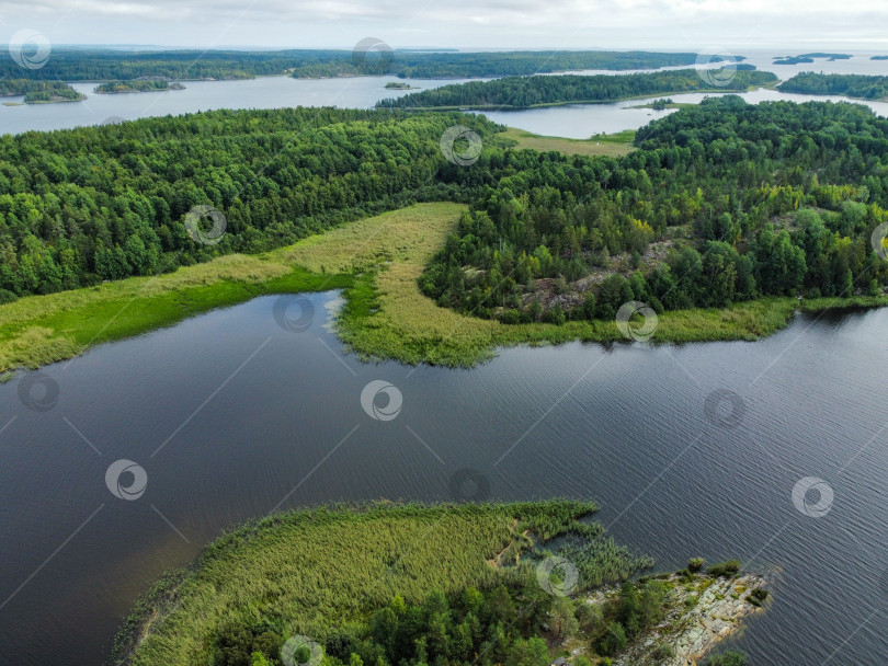 Скачать Острова и шхеры Ладожского озера, Карелия, вид с высоты. фотосток Ozero