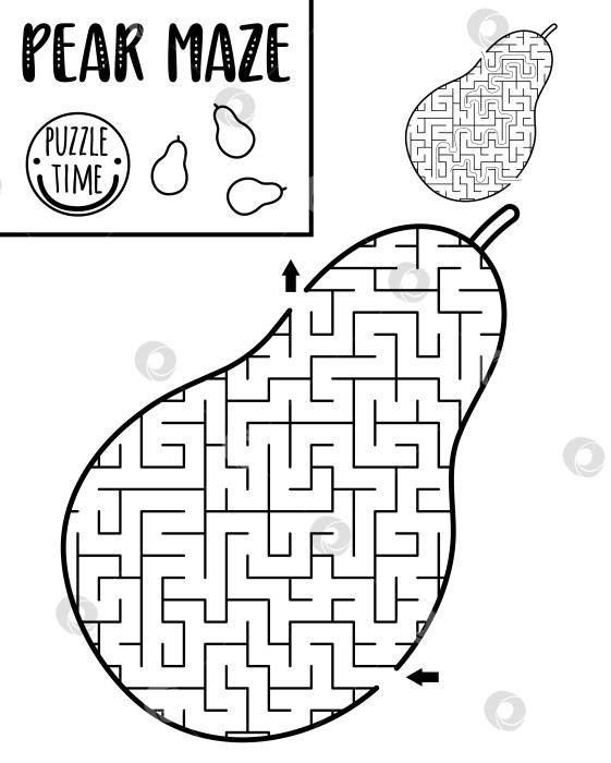 Скачать Фруктовый черно-белый геометрический лабиринт для детей. Развивающие игры для дошкольников в форме груши. Игра-лабиринт, раскраска или головоломка для детей "Еда капибары" фотосток Ozero