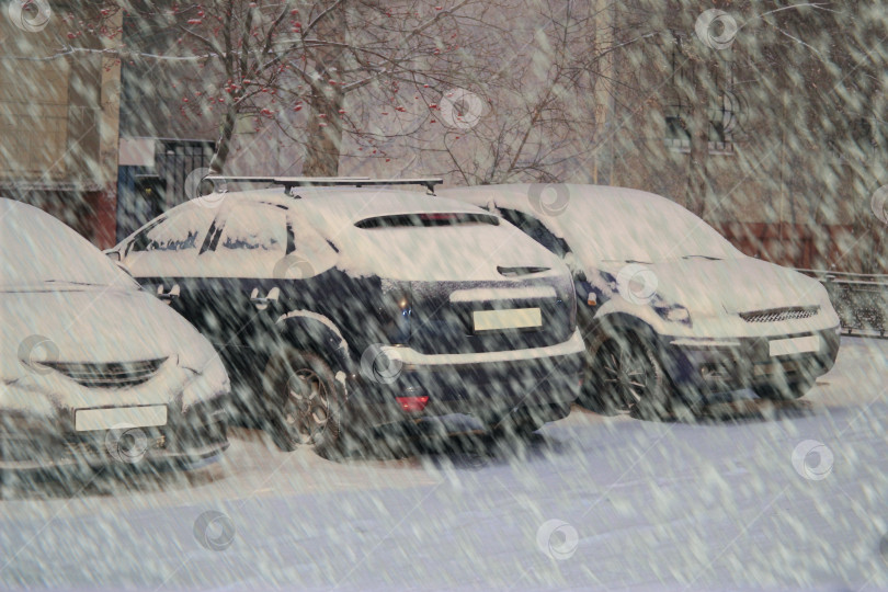 Скачать Автомобили на стоянке у здания в зимний период фотосток Ozero