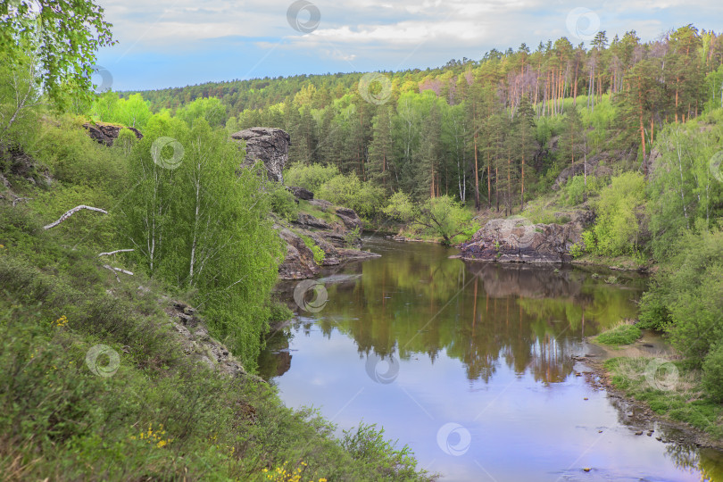 Скачать река в скалистых берегах, поросших лесом фотосток Ozero