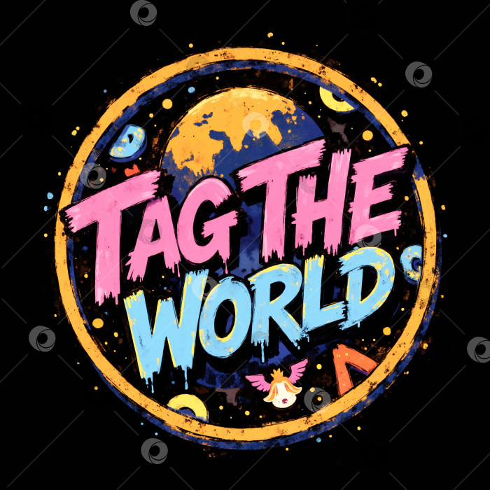 Скачать Красочный логотип с надписью "tag the world", выделенной жирным шрифтом фотосток Ozero