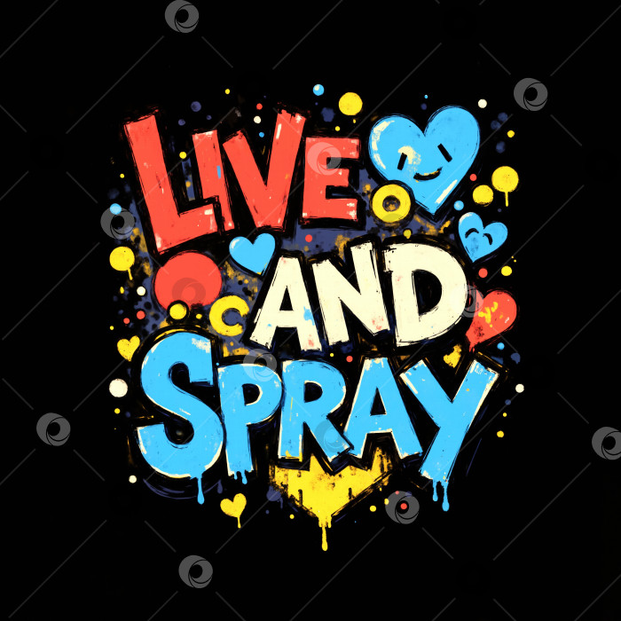 Скачать Live and spray - это плакат в стиле граффити с сердечком и аэрозольной краской фотосток Ozero