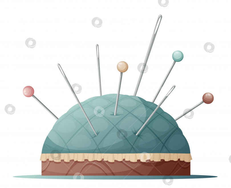 Скачать Мягкая подушечка для булавок для хранения булавок и иголок на изолированном фоне. Подушечка для булавок. Швейный инструмент. Векторная иллюстрация. фотосток Ozero