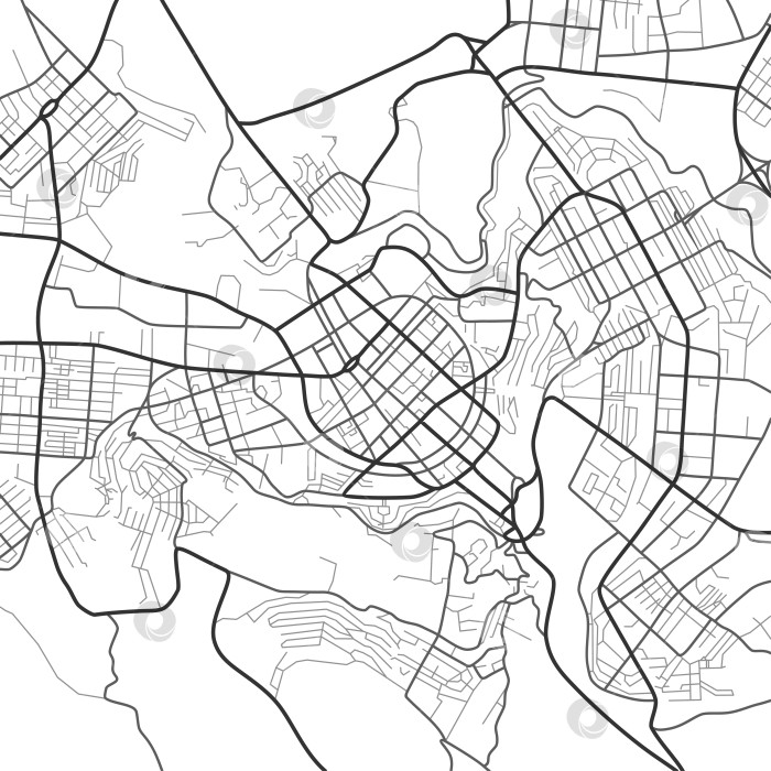 Скачать Черно-белая схема городского планирования. План-карта улиц, графический дизайн городских дорог. Векторный фон фотосток Ozero