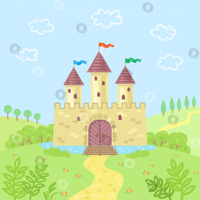 Скачать Пейзаж со средневековой крепостью фотосток Ozero