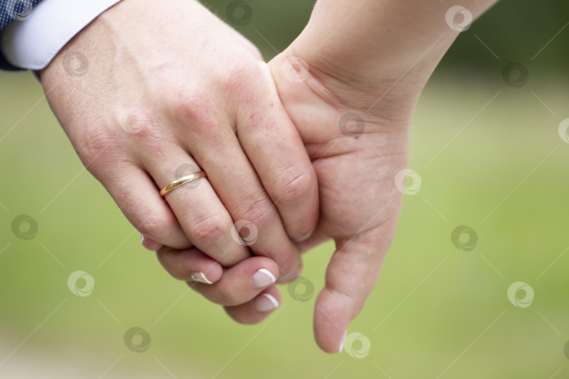 Скачать Мужская рука с обручальным кольцом держит женскую руку. фотосток Ozero