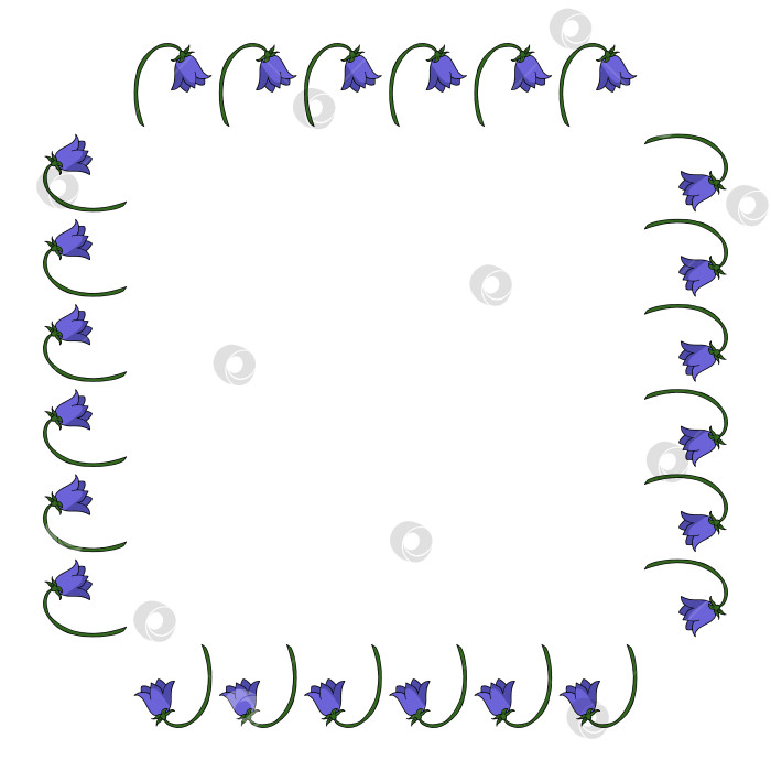 Скачать Квадратная рамка с простыми цветами-колокольчиками на белом фоне. Векторное изображение. фотосток Ozero