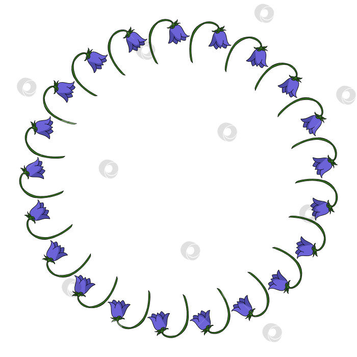 Скачать Круглая рамка с простыми цветами-колокольчиками на белом фоне. Векторное изображение. фотосток Ozero