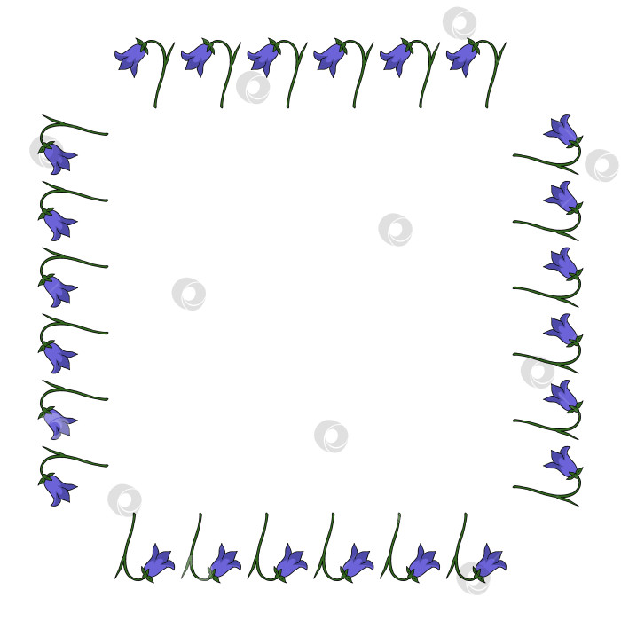 Скачать Квадратная рамка со стильными цветами-колокольчиками на белом фоне. Векторное изображение. фотосток Ozero