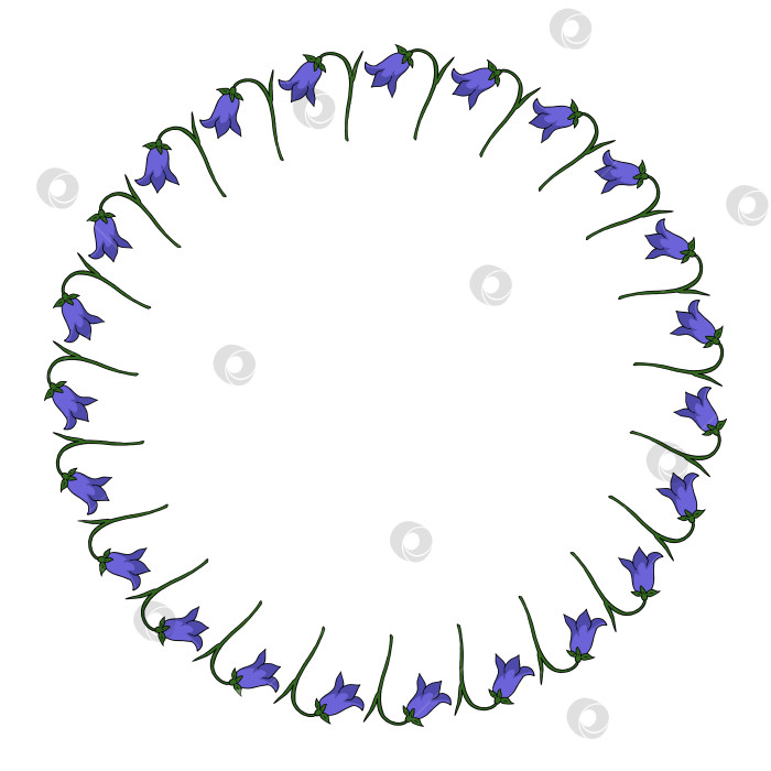 Скачать Круглая рамка со стильными цветами-колокольчиками на белом фоне. Векторное изображение. фотосток Ozero