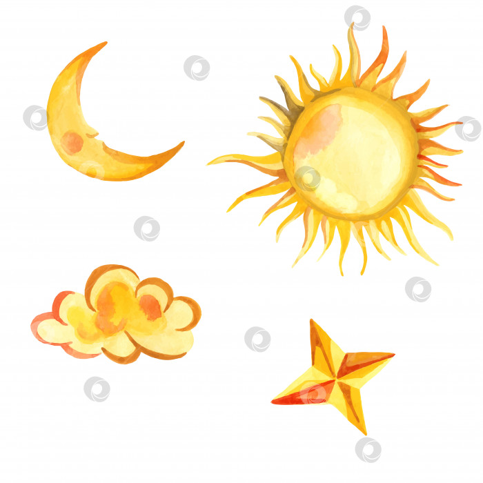 Скачать Символы солнца, луны и звезды, выделенные на белом фоне. Символы солнце, луна, звезда. фотосток Ozero