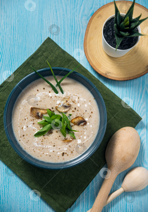 Скачать Грибной суп-пюре с шампиньонами и зеленым луком фотосток Ozero