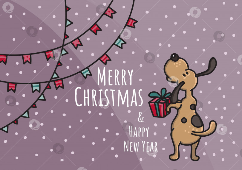 Скачать Рождество и Новый год рисованные каракули векторная иллюстрация с собакой фотосток Ozero