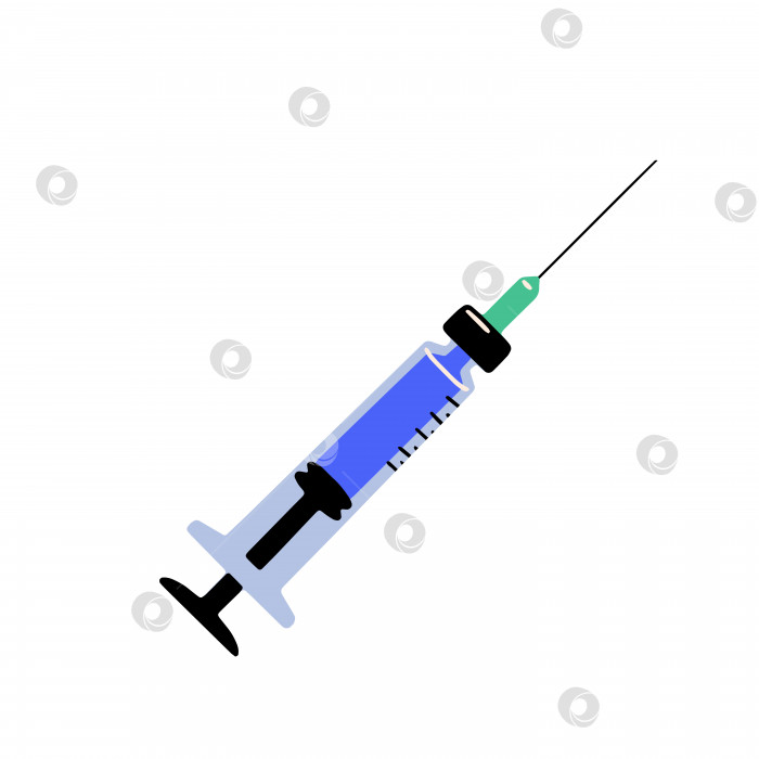 Скачать Медицинский шприц с иглой, выделенной на белом фоне. Плоская мультяшная векторная иллюстрация, концепция вакцинации, инъекции. фотосток Ozero